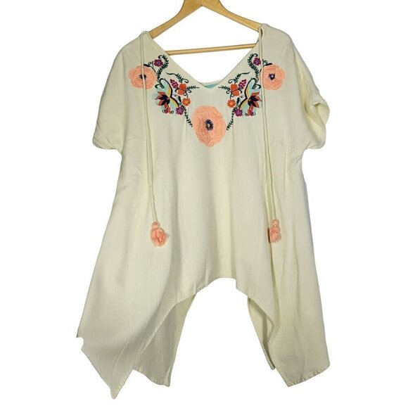 Judith March Women's Vibrant Floral Embroidered 100% Viscose Cream Tunic Size M - Picture 1 of 11